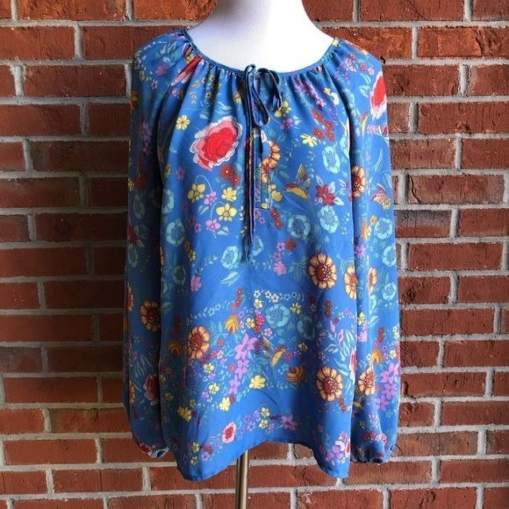 Dalia Floral Keyhole Tie Boho Top - Size L